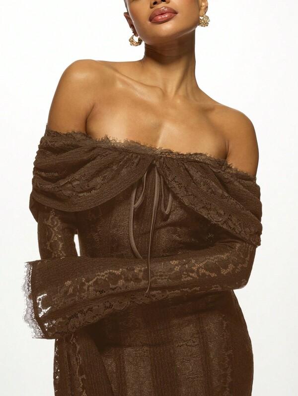 Missguided MISSGUIDED Off Shoulder Lace Maxi Dress