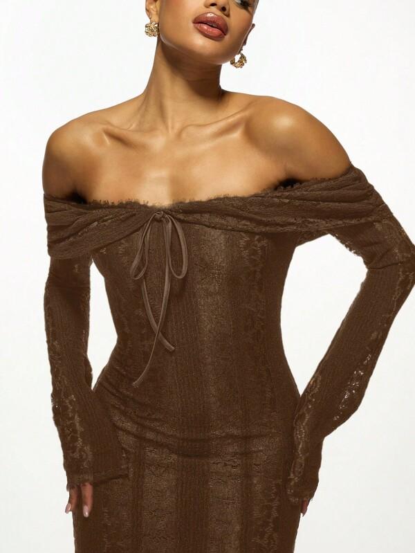 Missguided MISSGUIDED Off Shoulder Lace Maxi Dress