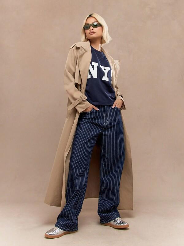 Missguided MISSGUIDED Pinstripe Straight Fit Jeans