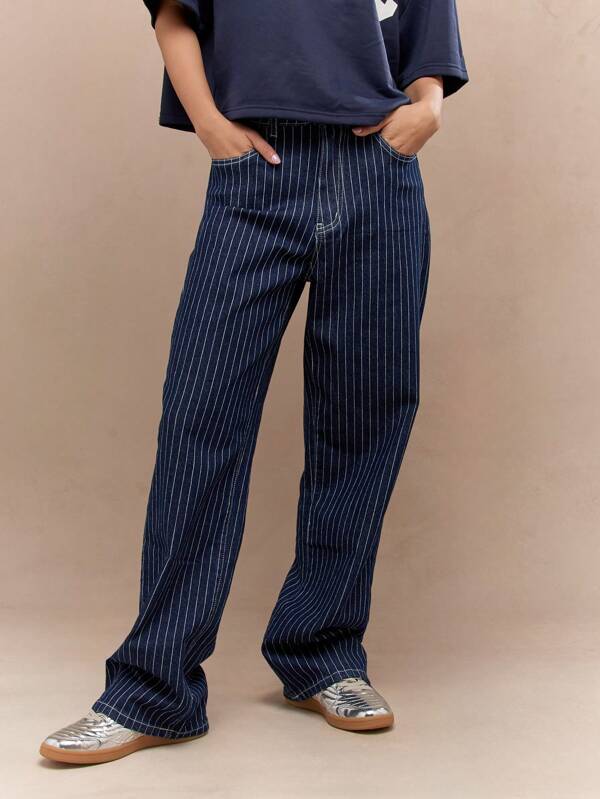 missguided MISSGUIDED Pinstripe Straight Fit Jeans