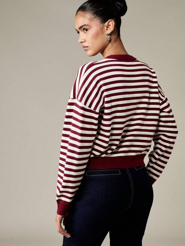 Missguided MISSGUIDED MISSGUIDED PLUS Burgundy Striped Button Front Cropped Cardigan With Ribbed Trim