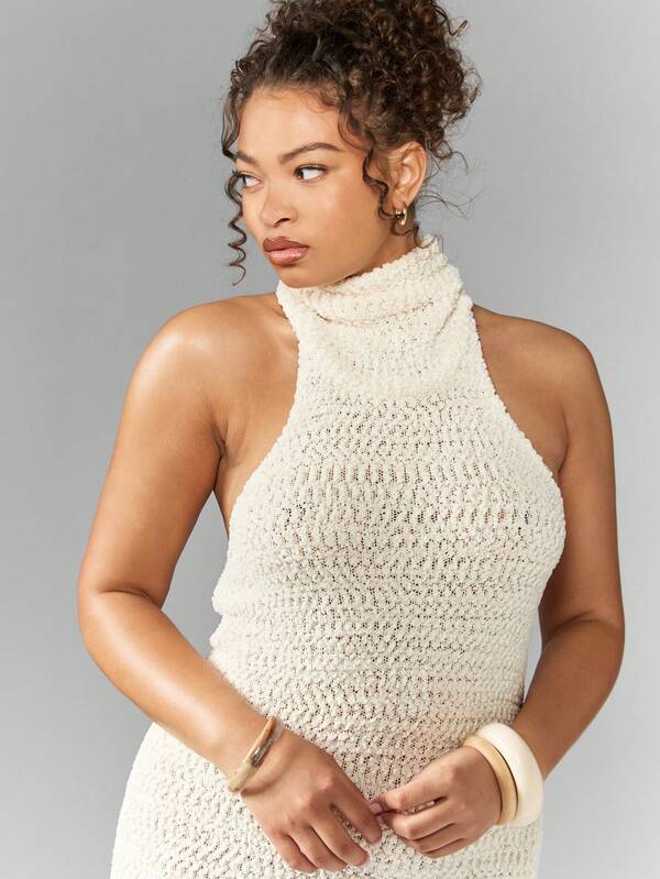 Missguided MISSGUIDED MISSGUIDED PLUS Crochet Knit Turtle Neck Textured Racer Bodycon Mini Dress