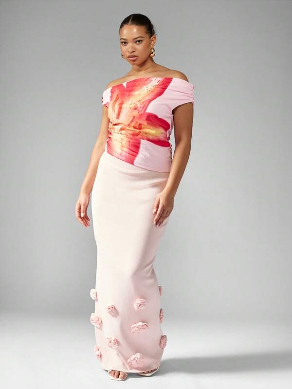 Missguided MISSGUIDED MISSGUIDED PLUS Floral Embellished Maxi High Waist Plus Size Sweater Skirt
