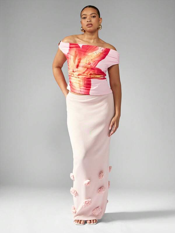 Missguided MISSGUIDED MISSGUIDED PLUS Floral Embellished Maxi High Waist Plus Size Sweater Skirt