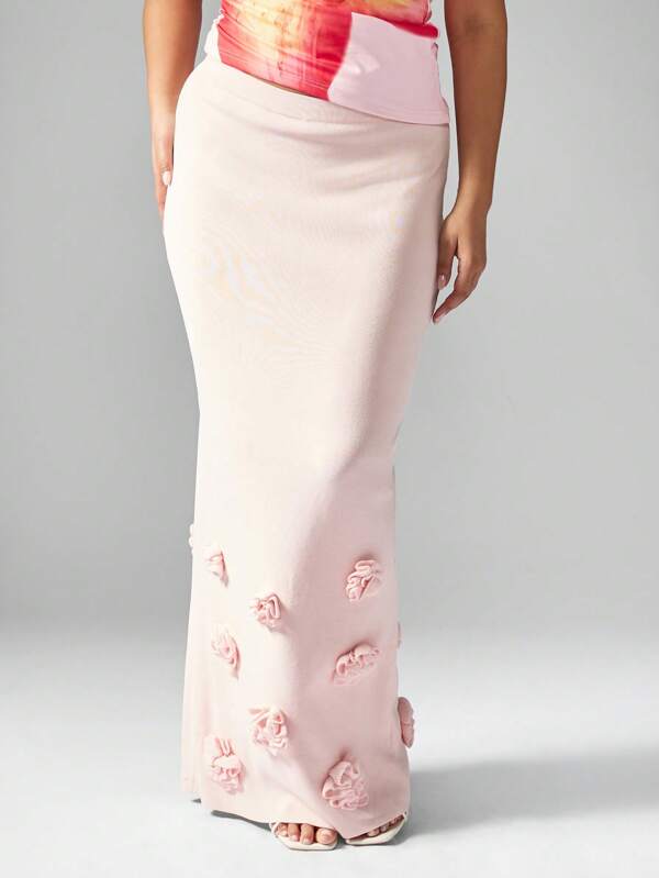 missguided MISSGUIDED MISSGUIDED PLUS Floral Embellished Maxi High Waist Plus Size Sweater Skirt