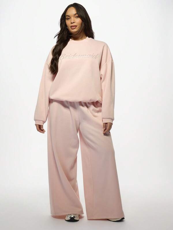 Missguided MISSGUIDED MISSGUIDED PLUS Oversized Diamante Bridesmaid Wide Leg Sweatpants