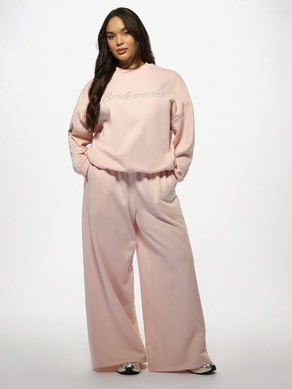 Missguided MISSGUIDED MISSGUIDED PLUS Oversized Diamante Bridesmaid Wide Leg Sweatpants