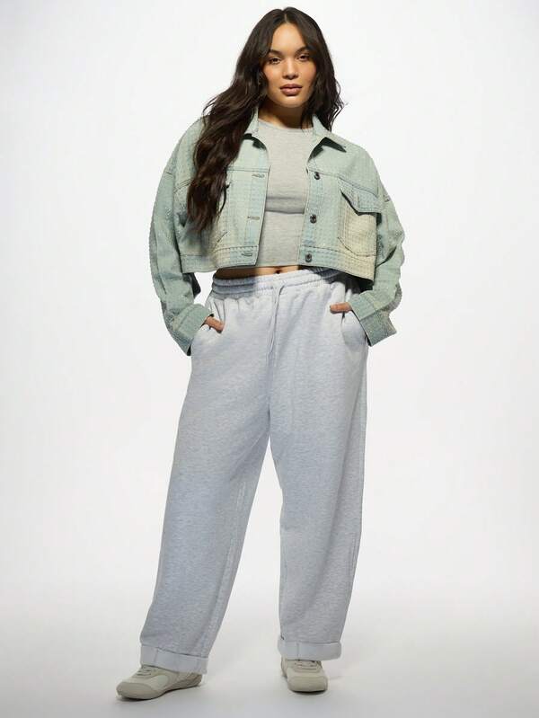 Missguided MISSGUIDED MISSGUIDED PLUS Oversized Studded Crop Rhinestone Embellished Plus Size Denim Jacket
