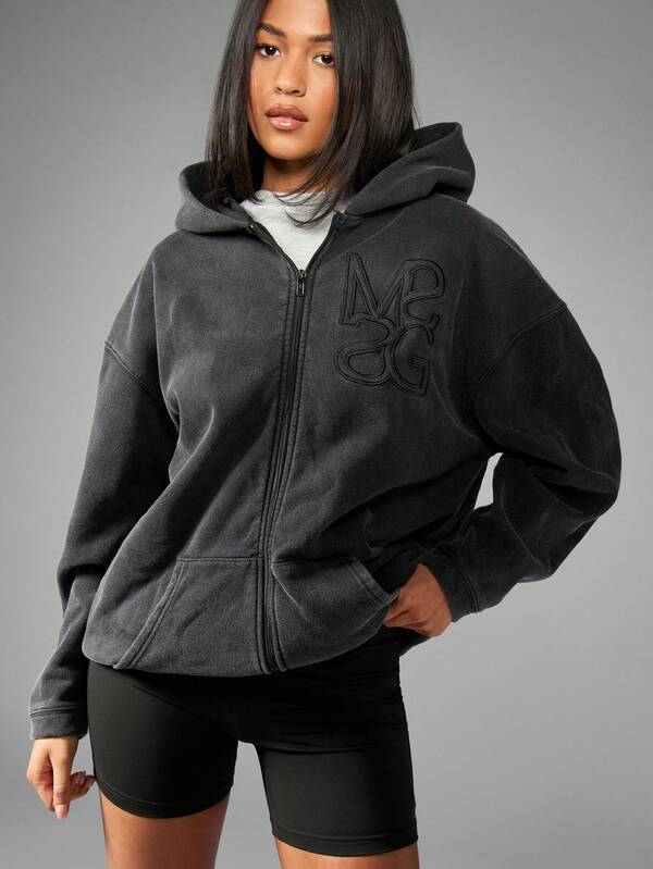 Missguided MISSGUIDED MISSGUIDED PLUS Plus Size Full Zip Hooded Fleece Sweatshirt Relaxed Fit
