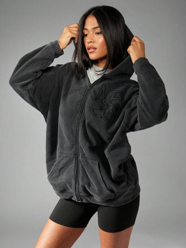 missguided MISSGUIDED MISSGUIDED PLUS Plus Size Full Zip Hooded Fleece Sweatshirt Relaxed Fit