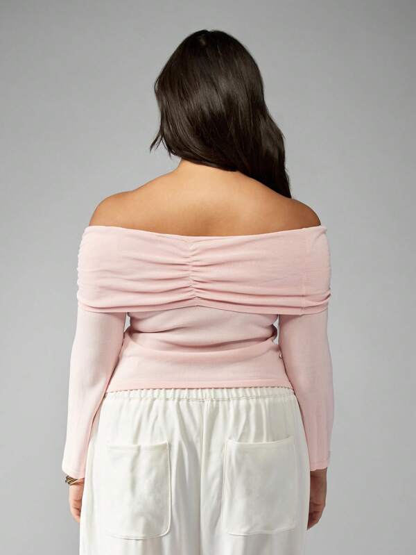 Missguided MISSGUIDED MISSGUIDED PLUS Plus Size Off Shoulder Ruched Drawstring Knit Crop Top