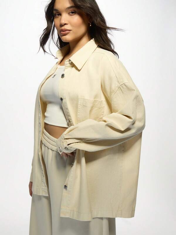 Missguided MISSGUIDED MISSGUIDED PLUS Plus Size Oversized Button-Up Denim Shirt Jacket