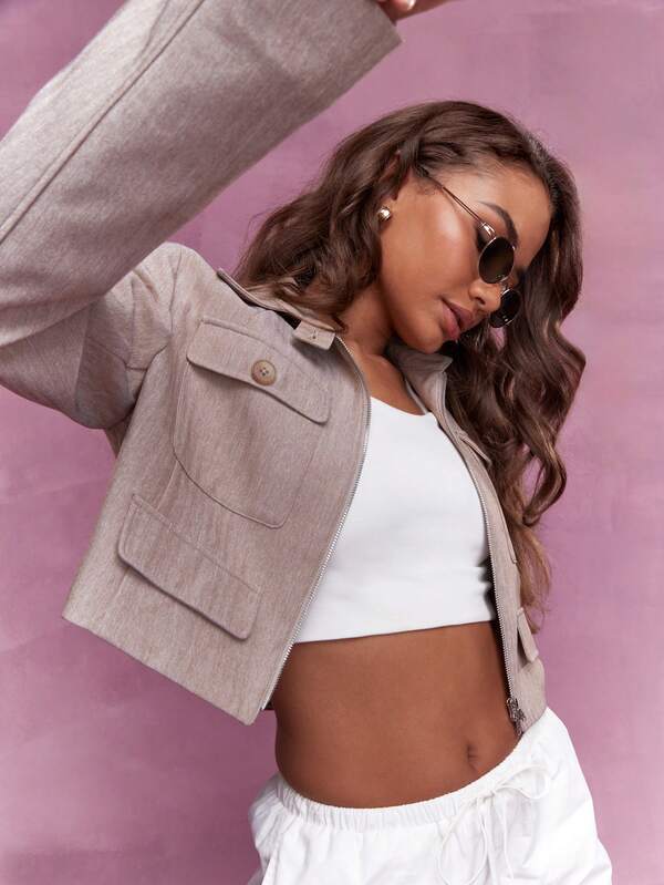 Missguided MISSGUIDED Pocket Detail Crop Jacket
