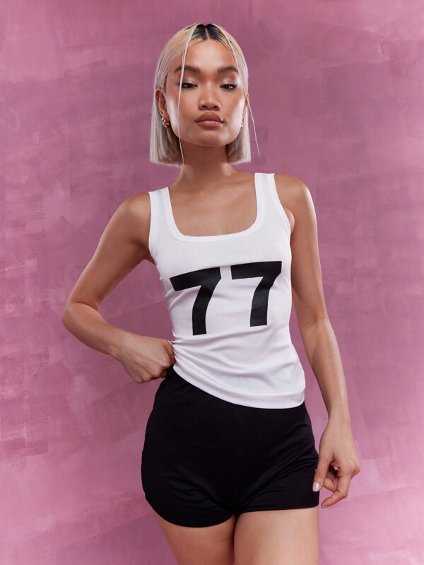 missguided MISSGUIDED Printed Ribbed Tank Top