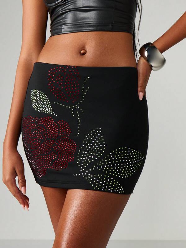 missguided MISSGUIDED Rhinestone Rose Mini Skirt