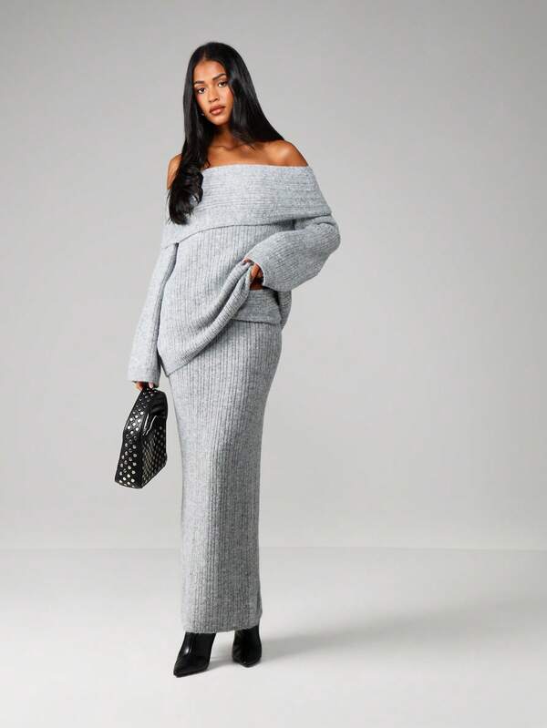 Missguided MISSGUIDED Ribbed Fold Over Maxi Skirt