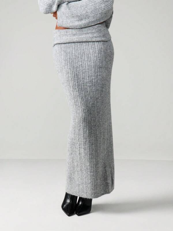 missguided MISSGUIDED Ribbed Fold Over Maxi Skirt