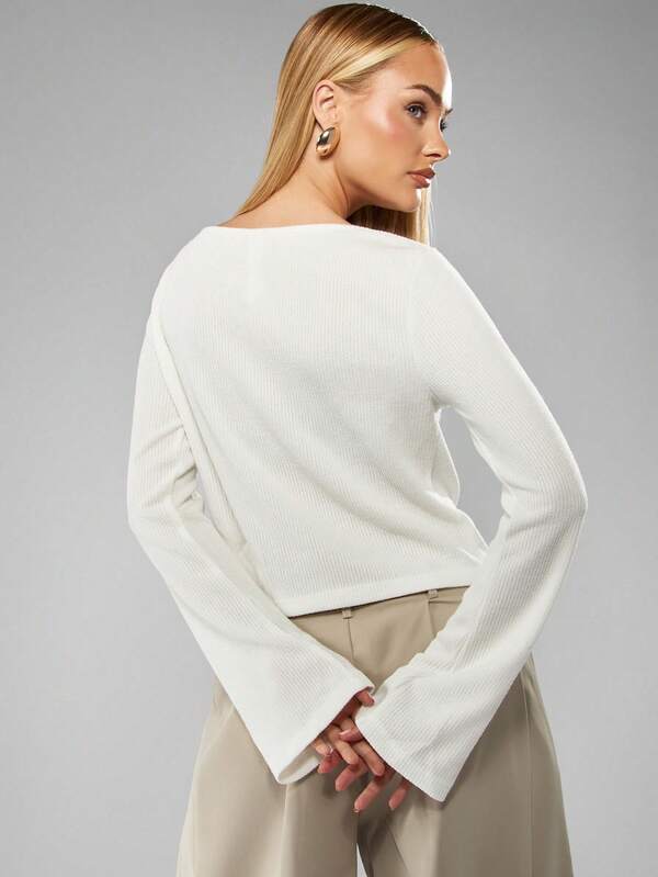 Missguided MISSGUIDED Ribbed Knit Long Sleeve Top