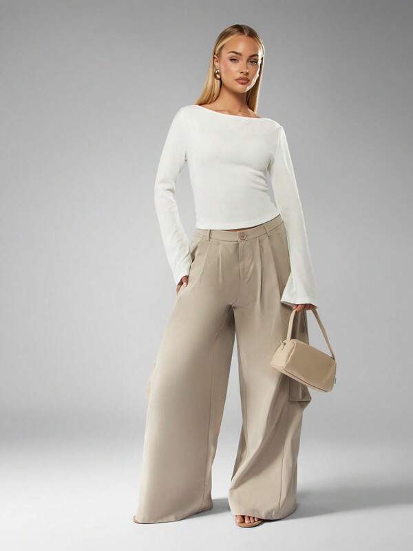 Missguided MISSGUIDED Ribbed Knit Long Sleeve Top