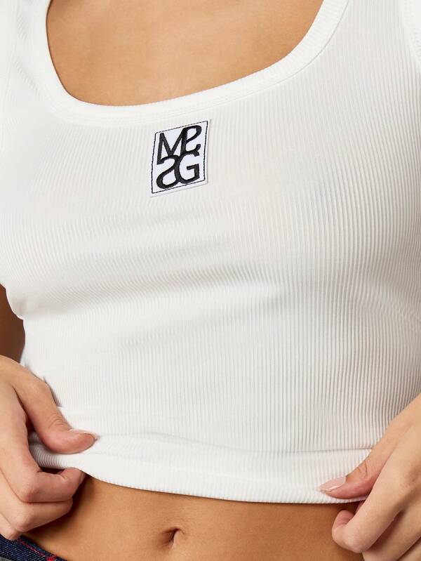 Missguided MISSGUIDED Ribbed Tank With Logo Patch