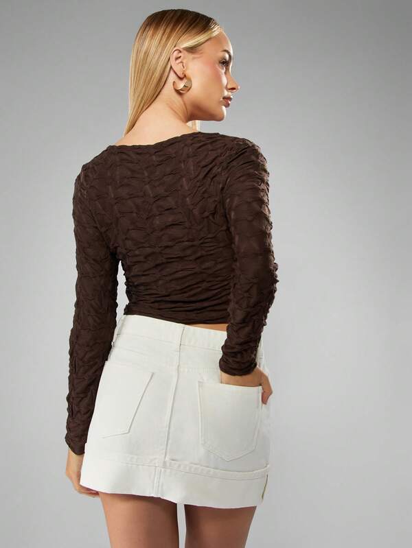 Missguided MISSGUIDED Ruched Long Sleeve Crop Top