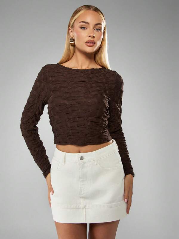 missguided MISSGUIDED Ruched Long Sleeve Crop Top