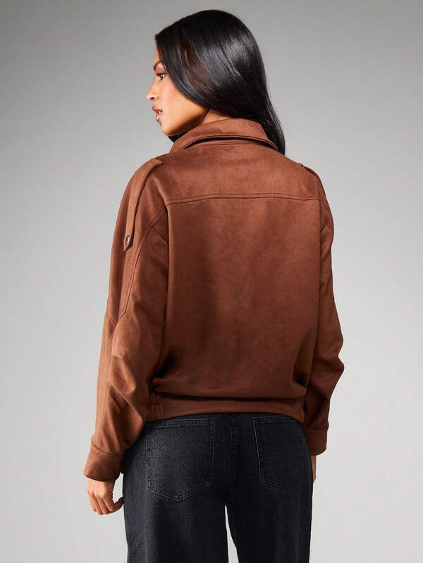 Missguided MISSGUIDED Suede Half Zip Bomber Jacket