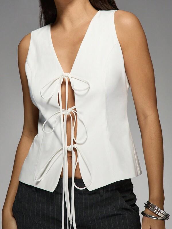 Missguided MISSGUIDED Tie Front Waistcoat Top