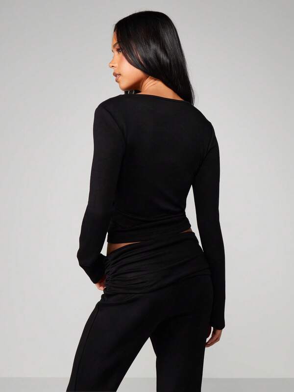 Missguided MISSGUIDED V Neck Wrap Style Lounge Top