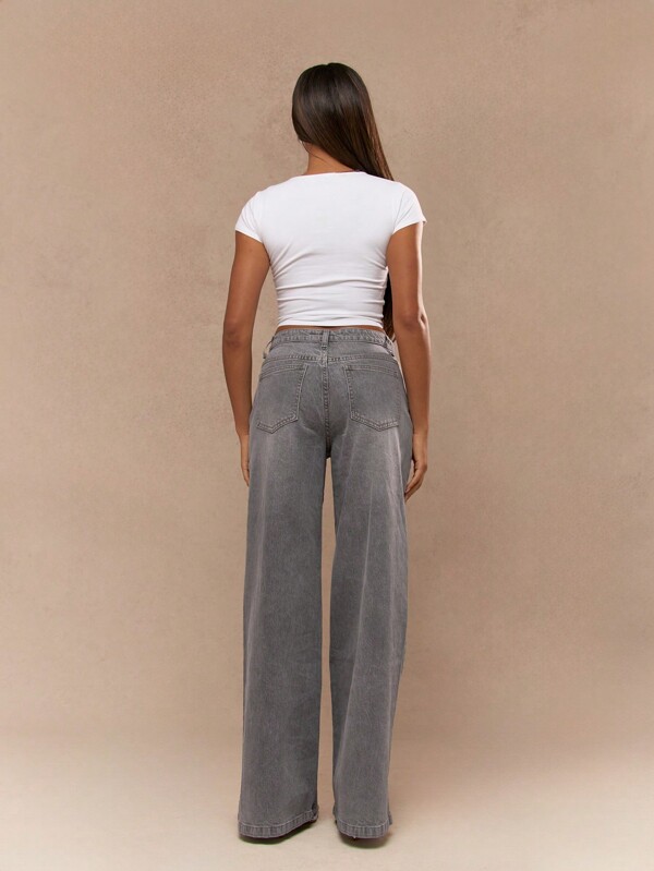 Missguided MISSGUIDED Washed Denim Wide Leg Jeans