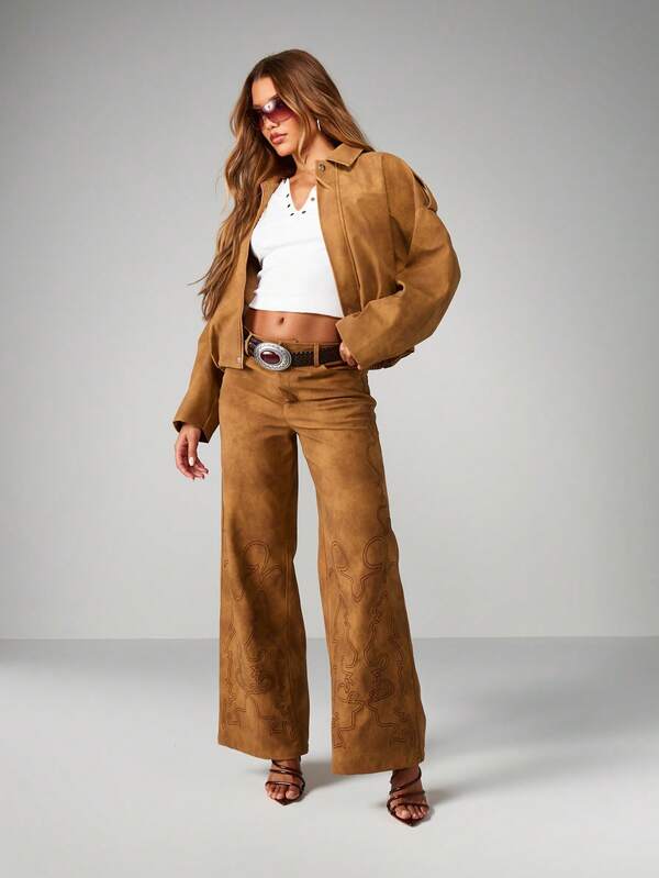 Missguided MISSGUIDED Western Suede Bomber Jacket