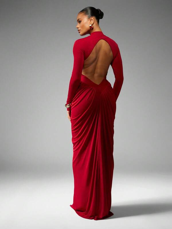 Missguided MISSGUIDED Mock Neck Backless Draped Evening Gown