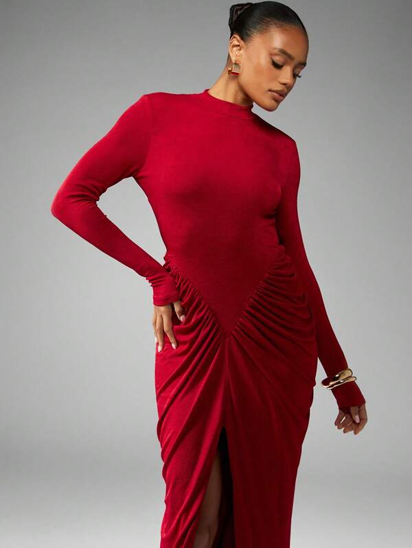 Missguided MISSGUIDED Mock Neck Backless Draped Evening Gown