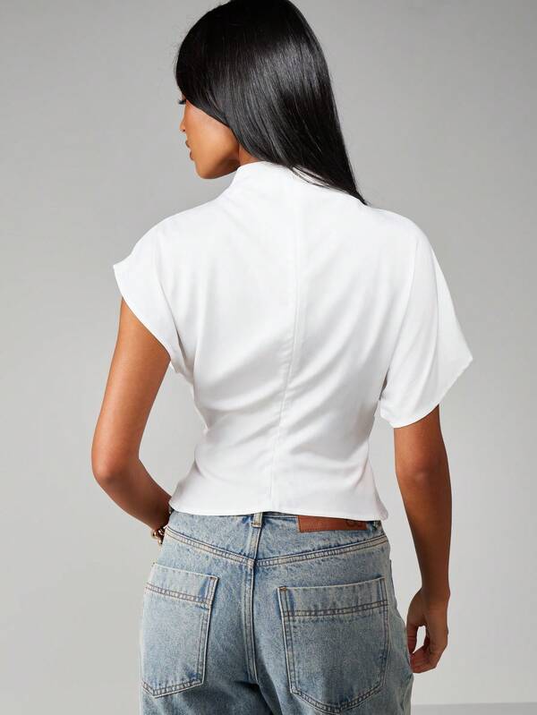 Missguided MISSGUIDED Mock Neck Boxy Knit Top With Cuffed Sleeves