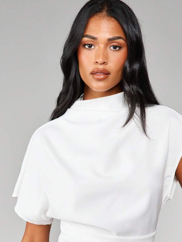 Missguided MISSGUIDED Mock Neck Boxy Knit Top With Cuffed Sleeves