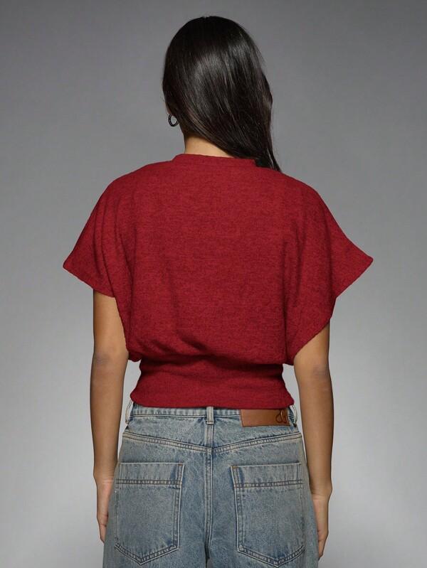 Missguided MISSGUIDED Mock Neck Dolman Sleeve Crop Top With Fitted Waist