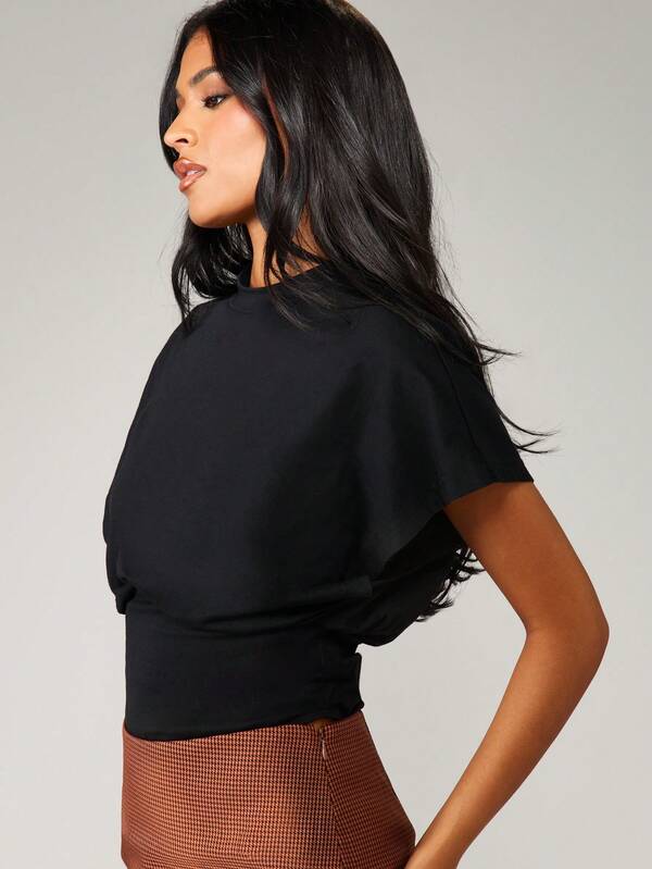 Missguided MISSGUIDED Mock Neck Dolman Sleeve Fitted Bodysuit With Wide Waistband