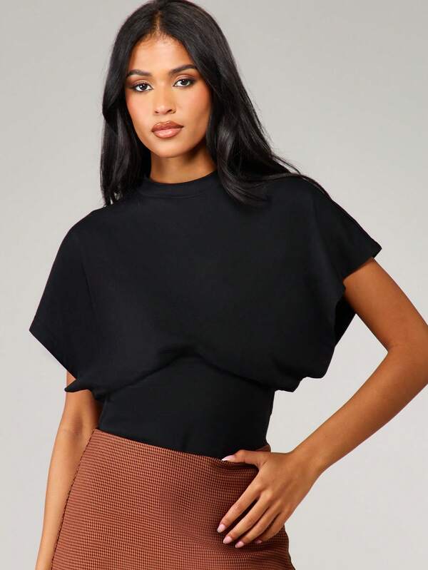 Missguided MISSGUIDED Mock Neck Dolman Sleeve Fitted Bodysuit With Wide Waistband