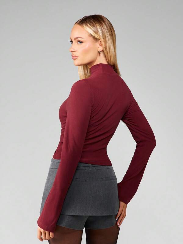 Missguided MISSGUIDED Mock Neck Long Sleeve Form Fitting Top