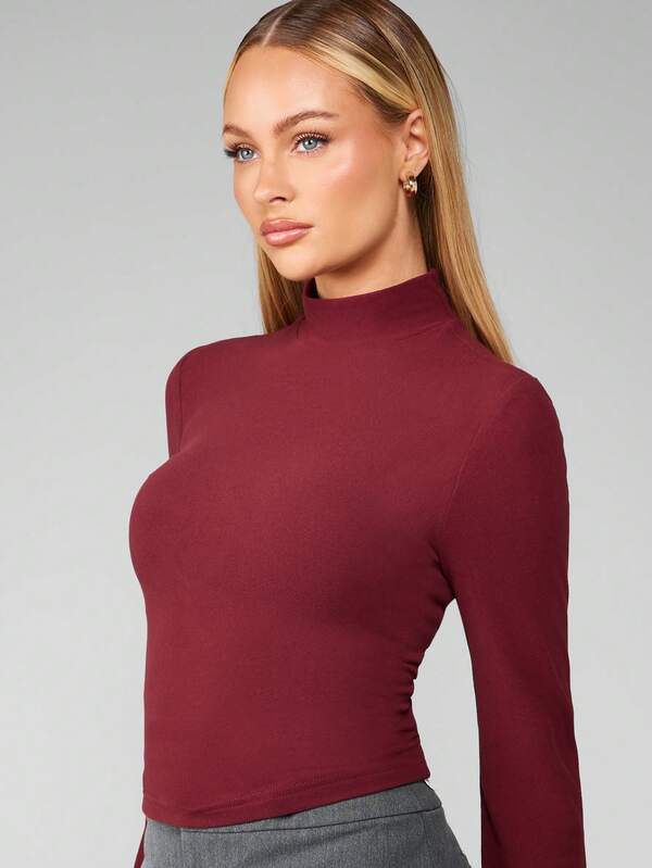 Missguided MISSGUIDED Mock Neck Long Sleeve Form Fitting Top