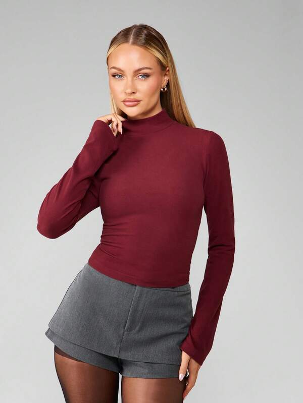 missguided MISSGUIDED Mock Neck Long Sleeve Form Fitting Top
