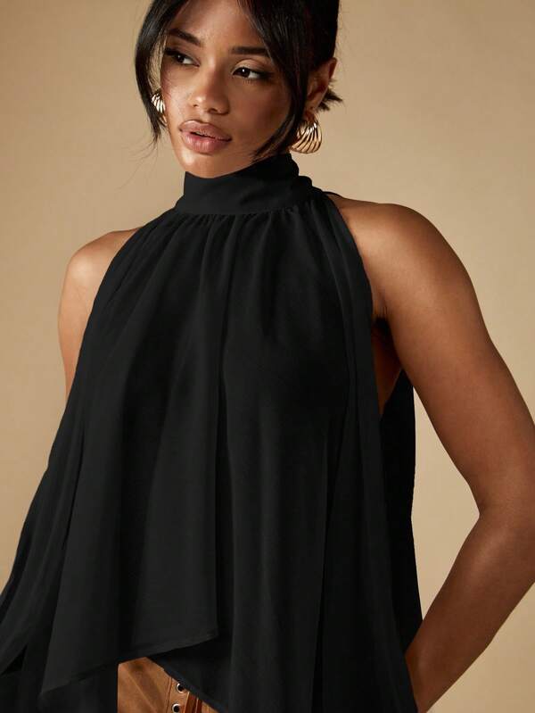 Missguided MISSGUIDED Mock Neck Sleeveless Top With Bow Detail