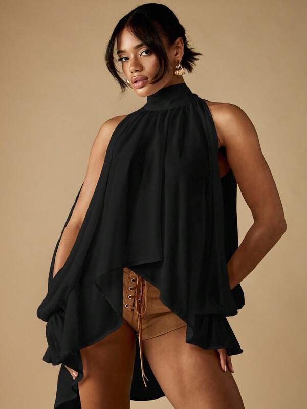 missguided MISSGUIDED Mock Neck Sleeveless Top With Bow Detail