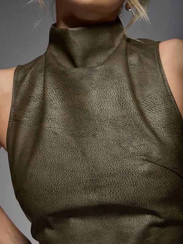 Missguided MISSGUIDED Mock Neck Sleeveless Top With Leather Look Texture