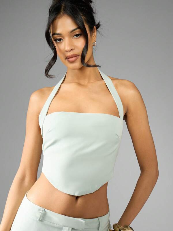 Missguided MISSGUIDED Modern Halter Neck Crop Top Mini Skirt Two Piece Outfit