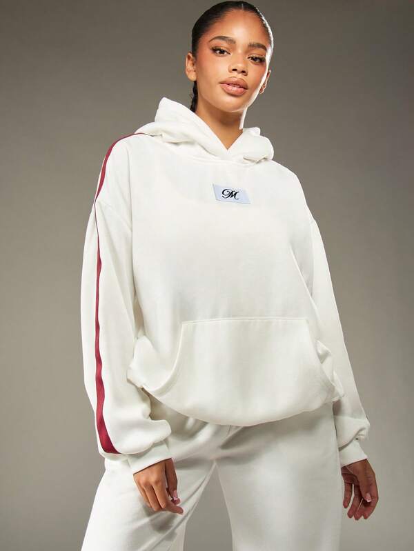missguided MISSGUIDED Monogram Oversized Hoodie With Side Stripe Detail