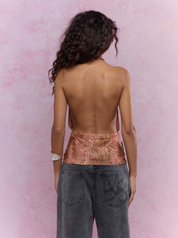 Missguided MISSGUIDED Music Festival Animal Print Long Cowl Neck Backless Top