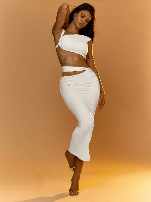 missguided MISSGUIDED Music Festival Asymmetric Crop Top And Cut-Out Bodycon Maxi Skirt Two Piece Set