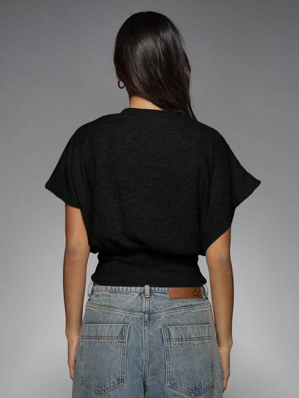 Missguided MISSGUIDED Music Festival Cinched Waist Slinky Dolman Sleeves T-Shirt