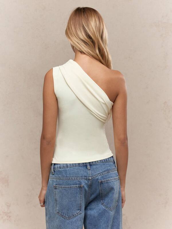 Missguided MISSGUIDED Music Festival Jersey Asymmetric One Shoulder Ruched Sleeveless Top